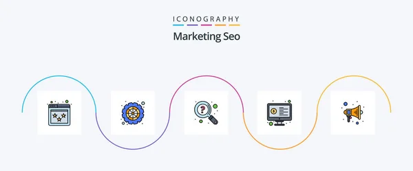 Marketing Seo Line Filled Flat Icon Pack Including Screen Monitor — 스톡 벡터