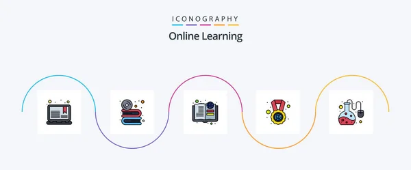 Online Learning Line Filled Flat Icon Pack Including Medal Study — Stockvector