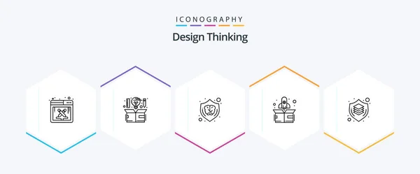 Design Thinking Line Icon Pack Including Brain Start Thinking Rocket — Archivo Imágenes Vectoriales