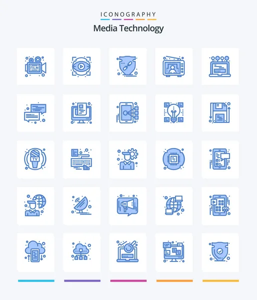 Creative Media Technology Paquete Iconos Azules Como Usuario Televisión Muestra — Vector de stock