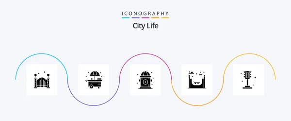City Life Glyph Icon Pack Including Light Hydrant Traffic City — Image vectorielle