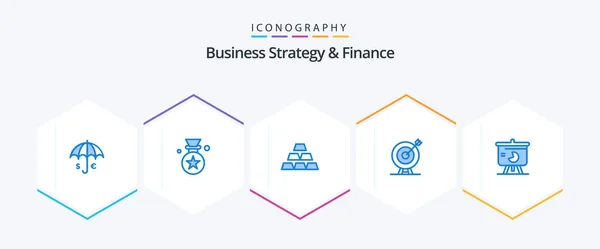 Estratégia Negócios Finanças Pacote Ícone Azul Incluindo Objetivo Realização Preço — Vetor de Stock