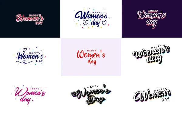 Eight March Typographic Design Set Happy Women Day Theme — Stok Vektör