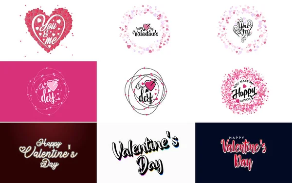 Happy Valentine Day Greeting Card Template Floral Theme Red Pink — Archivo Imágenes Vectoriales