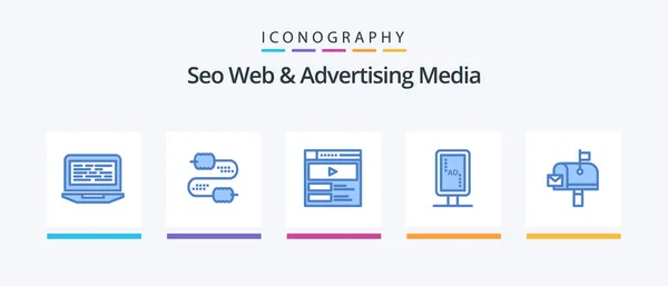 Seo Web Advertising Media Blue Icon Pack Including Mail Sign — Stockvektor