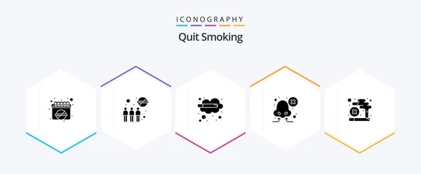 Beenden Sie Das Rauchen Glyph Icon Pack Inklusive Geruch Denken — Stockvektor