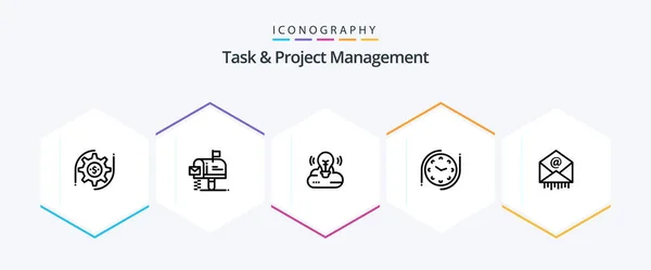 Task Project Management Zeilensymbolpaket Inklusive Zeit Briefkasten Kreative Kampagne Kampagne — Stockvektor