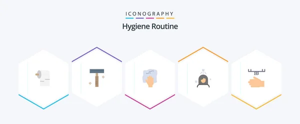 Hygiene Routine Flat Icon Pack Including Bathroom Cleaning Hand Wash — Stock Vector