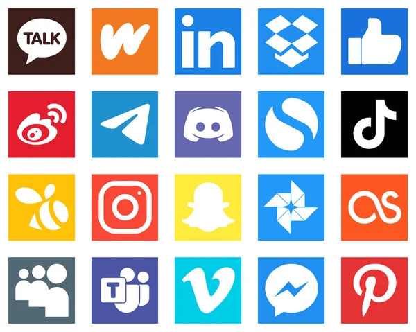 Essential Social Media Icons Text Discord Weibo Telegram Icons Fully — Stock Vector