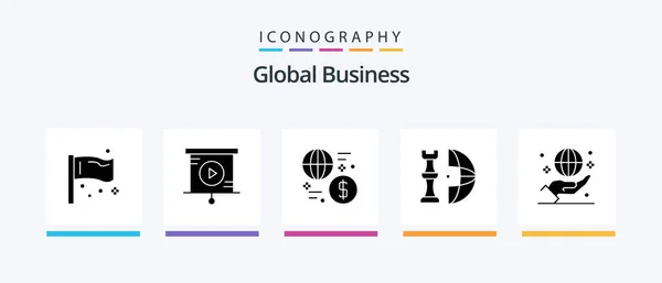 Global Business Glyph Icon Pack Including Plan International Currency Global — Stock Vector