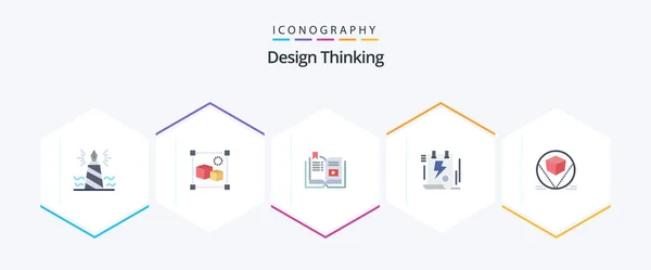 Design Thinking Flat Icon Pack Including File Document Processing Multimedia — Archivo Imágenes Vectoriales