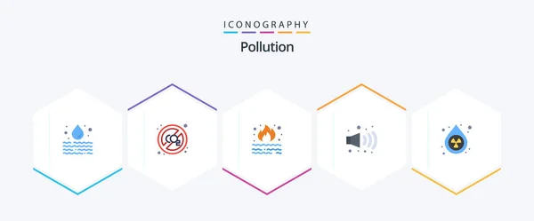 Umweltverschmutzung Flache Icon Pack Einschließlich Umwelt Sauber Feuer Umweltverschmutzung Gas — Stockvektor