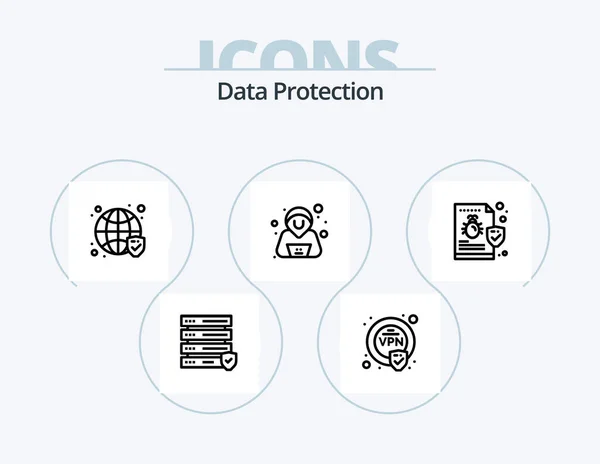 Data Protection Line Icon Pack Icon Design Mail Verified Privacy — Stock Vector
