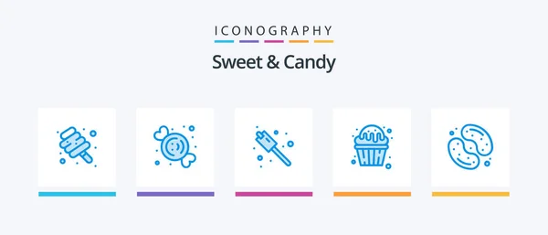 Sweet Candy Blue Icon Pack Including Dessert Sweets Camping Muffin — Stock Vector