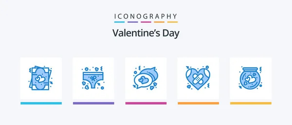 Valentines Day Blue Icon Pack Including Flask Love Chat Heart — Stock Vector