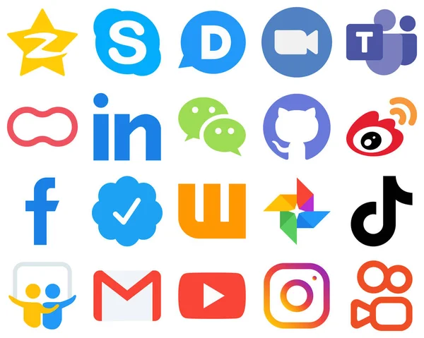 Płaskich Ikon Mediów Społecznościowych Dla Współczesnego Projektowania Stron Internetowych Wechat — Wektor stockowy