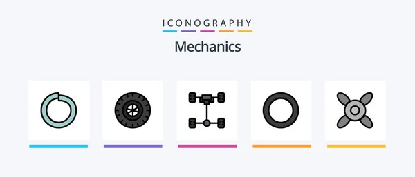Mechanics Line Filled Icon Pack Including Mechanic Ring Fan Wheel — Stock Vector