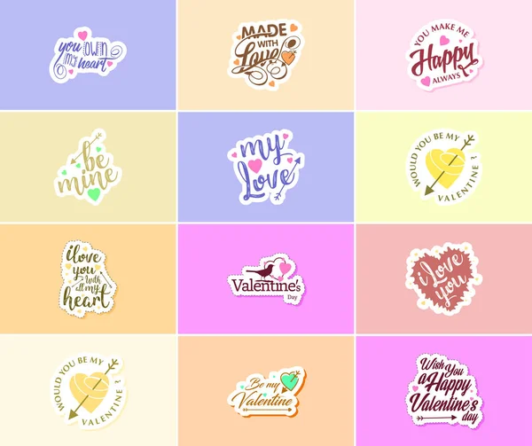Celebrating Love Valentine Day Beautiful Typography Stickers — Stock Vector