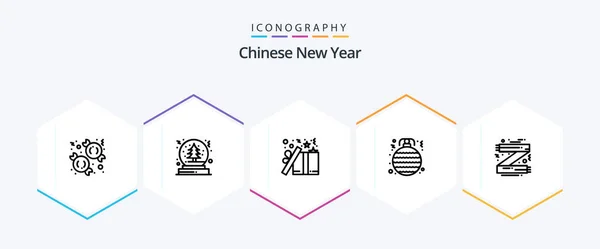 Chinese New Year Line Icon Pack Including Accessories Christmas Gift — Vector de stock