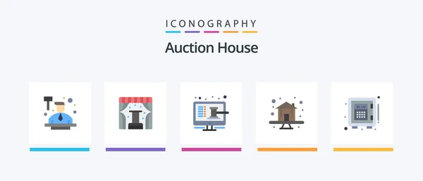 Auction Flat Icon Pack Including Deposit House Online Home Shop — 图库矢量图片