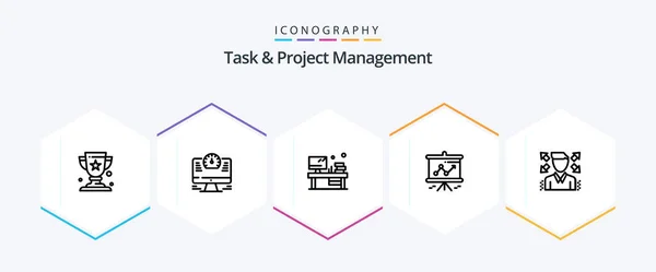 Task Project Management Line Icon Pack Including Presentation Chart Watch — Stock Vector