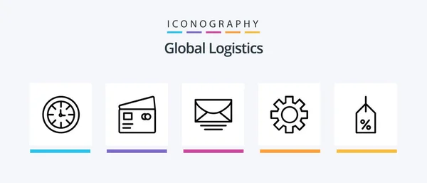 Global Logistics Line Icon Pack Including Shipping Delivery Shopping Boxes — Stock Vector
