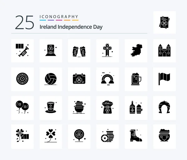 Ireland Independence Day Solid Glyph Icon Pack Including Cross Cathedral — Archivo Imágenes Vectoriales