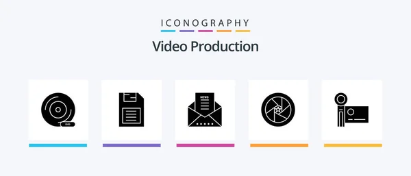 视频制作Gyph5图标包包括电影明星 出示卡留言信封 创意偶像设计 — 图库矢量图片