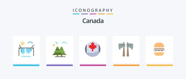 Canada Flat Icon Pack Including Eat Burger Scandinavia Wood Saw — 스톡 벡터