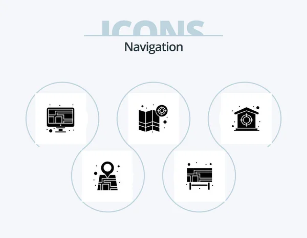 Navigation Glyph Icon Pack Icon Design Target Map Pin Gps — Wektor stockowy