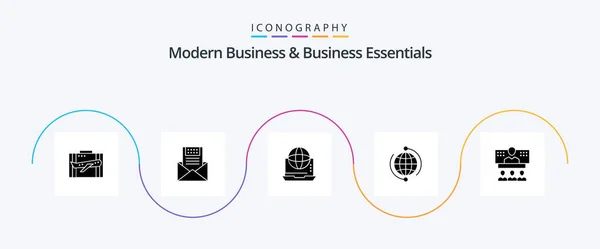 Modern Business Business Essentials Glyph Icon Pack Incluye Conexión Negocios — Vector de stock