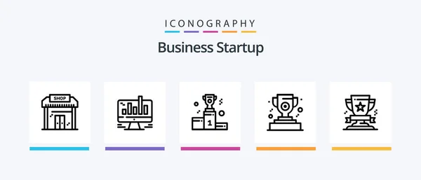 Business Startup Line Icon Pack Συμπεριλαμβάνεται Φύλλο Εκκίνηση Κούπα Ρουκέτα — Διανυσματικό Αρχείο