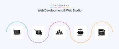 Web Development And Web Studio Glyph 5 Icon Pack Including data. algorithm. page. team. group