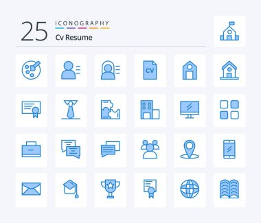 Cv Resume 25 Blue Color icon pack including certificate. school. miss. learn. science