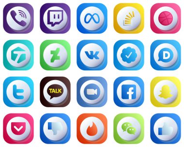 20 Cute 3D Gradient Professional Social Media Icons such as tweet. disqus. stock. twitter verified badge and deviantart icons. High-Quality and Editable