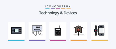 Devices Line Filled 5 Icon Pack Including control. projector. technology. products. devices. Creative Icons Design