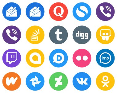 20 White Flat Circle Business Icons flickr. google allo. question. twitch and digg Editable and Customizable