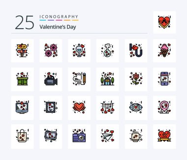 Valentines Day 25 Line Filled icon pack including love. heart lettering. night. wedding. heart