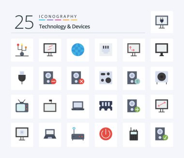Devices 25 Flat Color icon pack including width. height. automation. port. globe