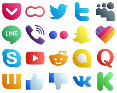 Gradient Social Media Brand Icon Set 20 icons such as youtube. skype. viber. likee and yahoo icons. Premium and high quality