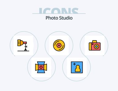 Photo Studio Line Filled Icon Pack 5 Icon Design. storage. stream. editor. player. media player