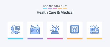 Health Care And Medical Blue 5 Icon Pack Including health. ambulance. alarm. machine. scale. Creative Icons Design clipart