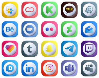Cute 3D Gradient Social Media Icons Pack 20 icons such as likee. deviantart. behance and yahoo icons. Fully Editable and Customizable
