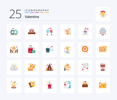 Valentine 25 Flat Color icon pack including love. love. bed. day. valentine