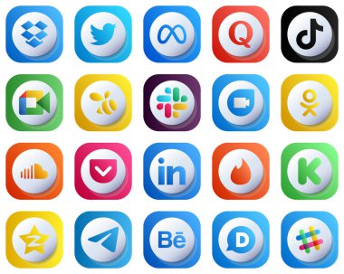 Cute 3D Gradient Social Media Icon Set 20 icons such as google duo. swarm. douyin and google meet icons. High-Resolution and Unique