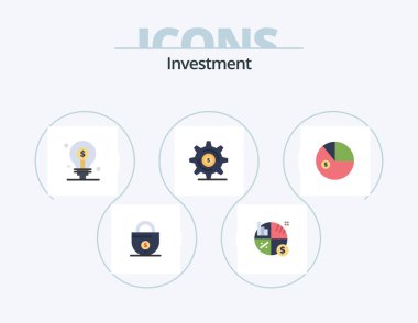 Investment Flat Icon Pack 5 Icon Design. analysis. money. bulb. investment. investment