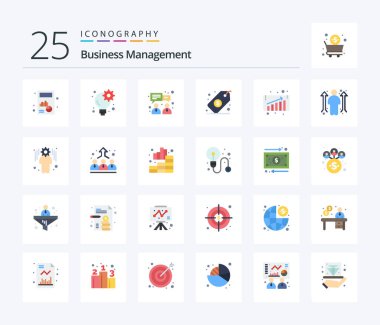 Business Management 25 Flat Color icon pack including sales. business growth. business. tag. management