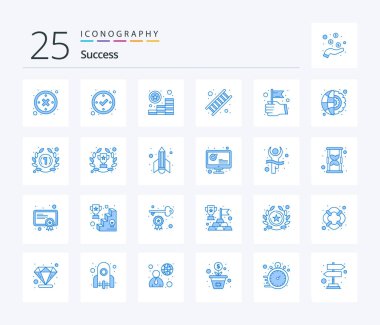 Kazanan dahil 25 Mavi Renkli simge paketi başarıya ulaştı. Elini ver. Başarı. Bayrak. başarı