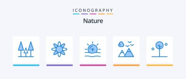 Nature Blue 5 Icon Pack Including tree. leaf. sunrise. forest. scenery. Creative Icons Design