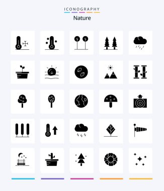 Creative Nature 25 Glyph Solid Black icon pack  Such As plant. weather. entertainment. season. nature